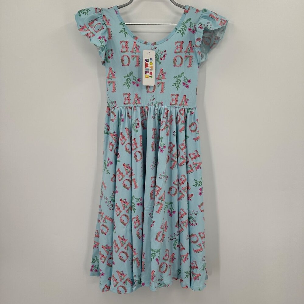 Dot Dot Smile Girl's Empire Waist Dress sz 3-4 NWT Short Sleeve LOVE Floral Blue